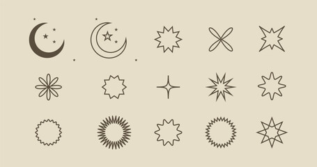 Brutalist abstract geometric shapes and grids. Brutal contemporary figure star oval spiral flower and other primitive elements. Swiss design aesthetic. Bauhaus memphis design