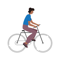 Man riding bike, side view of cycling motion of young person vector illustration