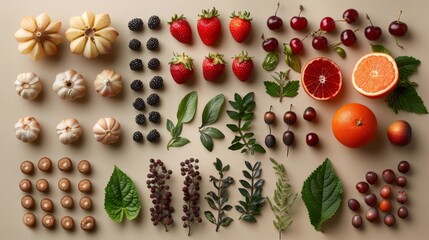 Natural ingredients arranged in a visually stunning pattern.