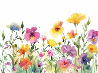 Perennials return, bringing joy each year with their colors, minimal watercolor style illustration isolated on white background