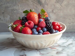 A fresh berries in a white ceramic bowl.