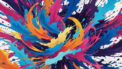 Vibrant Abstract Ink Swirls of Whimsical Contemporary Composition