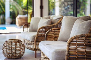 The woven texture of rattan, a natural material on furniture and decor. Rattan textures add warmth and texture with a hint of tropical flair