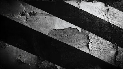 monochrome wall with black and white painted stripes and crack out the painted surface