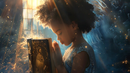 An Afro Child Praying with a Bible: A Soulful Communion, prayer faith worship spiritual