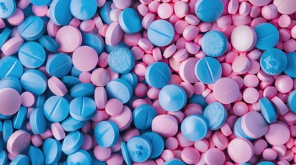 Abundance of colorful blue and pink pills
