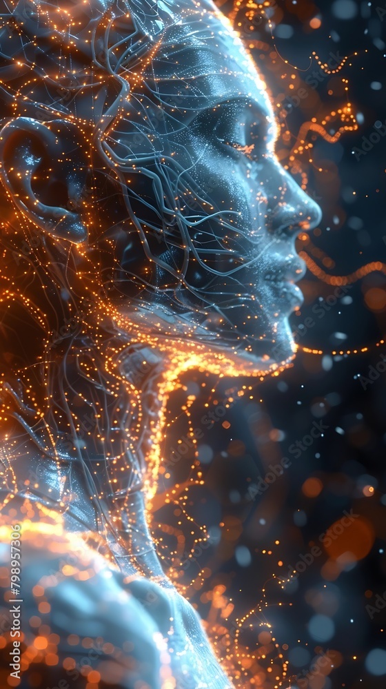 Poster Generative AI : Create a image that visually explores and contrasts the concepts of neural networks and artificial intelligence.