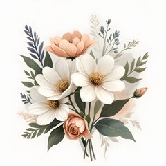 Fototapeta na wymiar Romantic Wedding Flowers Illustration Digital Painting Floral Background Beautiful Blossoms Design