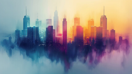 Abstract city building skyline metropolitan area in contemporary color style and futuristic effects. 