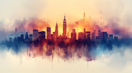 Obraz premium Abstract city building skyline metropolitan area in contemporary color style and futuristic effects. 