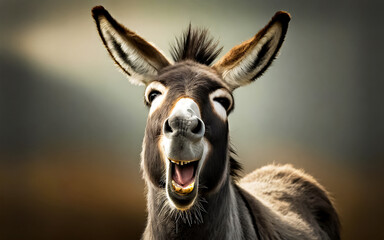 Obraz premium a portrait of a donkey laughing heartily, AI generated