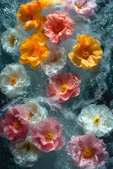 colorful flowers flowing in water