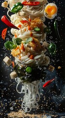 Generative AI : a deconstructed udon noodle with all its ingredients floating in the air