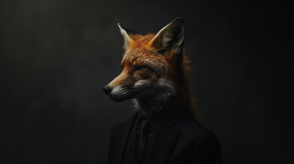 fox in a black tuxedo. commercial photography