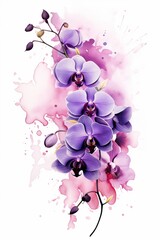 Purple orchids are the stars of this watercolor painting. The delicate petals and vibrant colors are sure to brighten up any room.