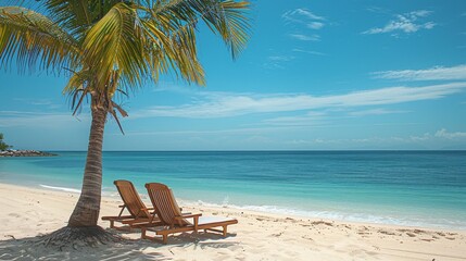 beach chair on tropical beach 