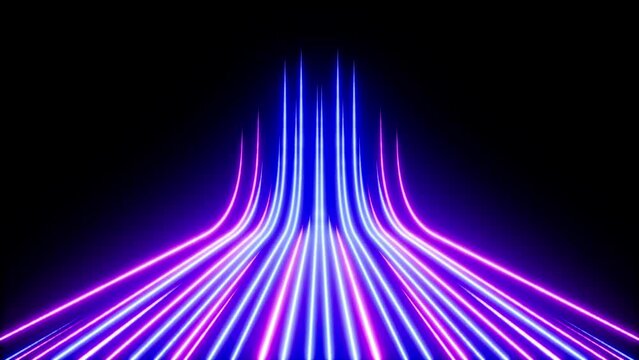 3D Animation, Abstract Black Background With Pink Blue Neon Lines Go Up And Disappear