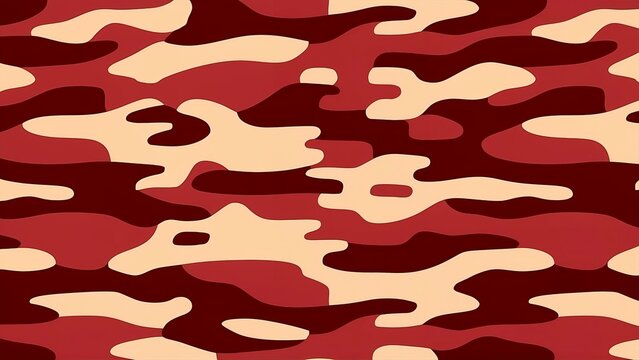 A red and beige camouflage pattern on red, in the style of animated mosaics, light maroon and dark brown  , pointillistic, digital art techniques