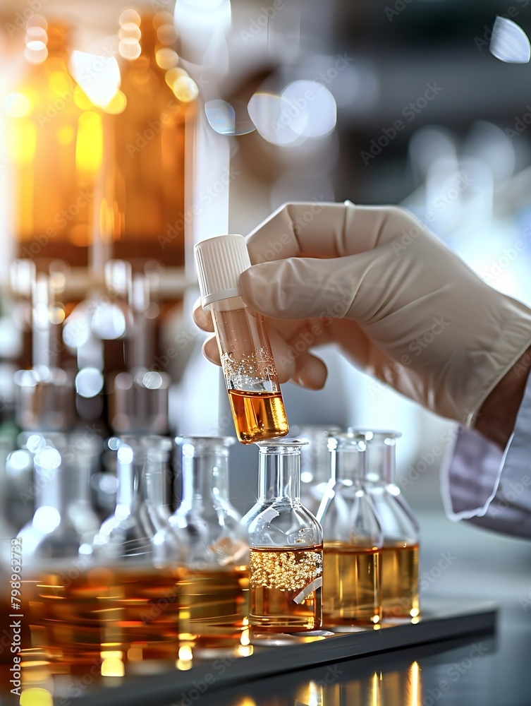 Aufkleber Generative AI : perfumer is mixing perfume with a test tube. Perfumer holding small test tube in hand，
