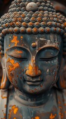 Generative AI : Wooden buddha statue on background