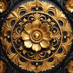 Midnight Glamour: Elegant Black and Gold Carved Ornament