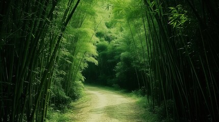Path cutting through a dense bamboo forest