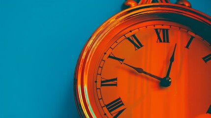 Orange hue of the clock on a cool blue background