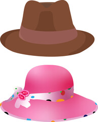 Female and male summer hats flat vector illustrations set