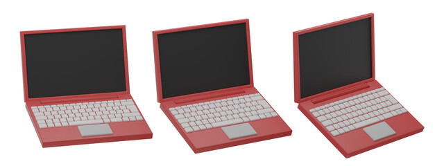 set of 3d laptop with transparent background, PNG, 3d render notebook computer, red laptop