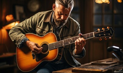 Man Playing Guitar With Beard