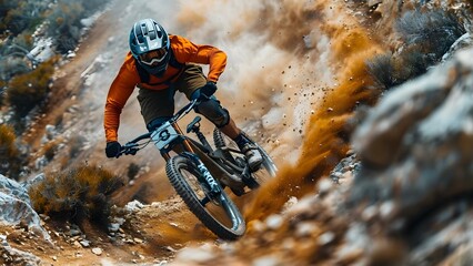 Mountain biker performing tricks captured in k resolution from an aerial view. Concept Mountain Biking, Action Sports, Aerial Photography, Extreme Sports, 4K Resolution