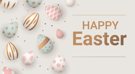 Happy Easter greeting card with eggs in pastel colors spring holiday celebration card horizontal