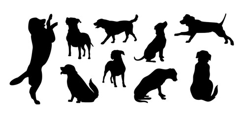 Vector silhouette of a dog on a white background.