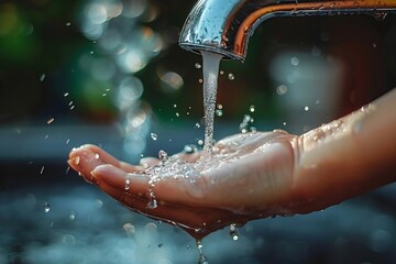 Generative AI : a faucet from which only a few small drops of water are coming out, and a hand is trying to catch them. © The Little Hut