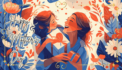 Happy Mother's Day card illustration flat design and full colored
