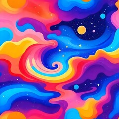 Fototapeta premium Stylized Galaxy Melting Liquid Cartoon Background Digital Fluid Painting Illustration Colored Design