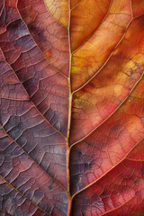 Obraz premium The textured surface of fallen autumn leaves, showcasing their vibrant colors and delicate veins. Autumn leaf textures offer a seasonal and natural backdrop