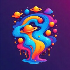 Obraz premium Stylized Galaxy Melting Liquid Cartoon Background Digital Fluid Painting Illustration Colored Design