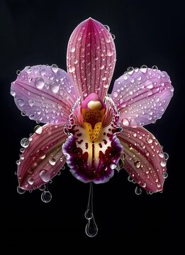 Generative AI : Phalaenopsis orchid water floating in a black background,