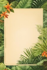 Design Vorlage mit Freifläche - Tropische Blüten und Blätter