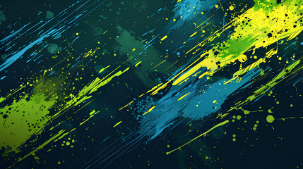 Neon Paint Streaks, Lime Green and Blue, Abstract Grunge Background with Copy Space
