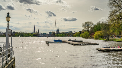 Hamburg, Germany. The lake Alster on a sunny spring day.