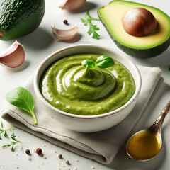 Guacamole, delicious avocado sauce widely used in cooking, for healthy eating
