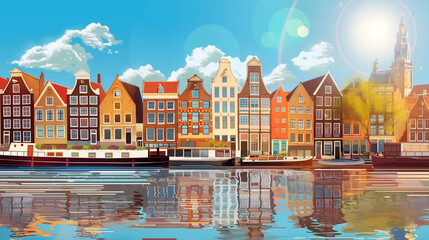 Amsterdam city. Famous Dutch channels and great cityscape