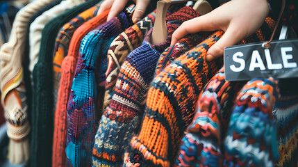 several colorful sweaters and one orange with 