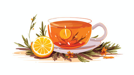 Herbal tea with herb leaf lemon sea buckthorn berri