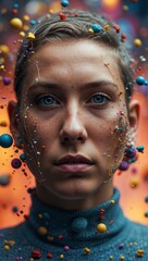 The Abstract Splendor of Women and the Complexity of Style. Beautiful Woman in an Abstract Splash of Color. The Splendor of Woman's Beauty. Beautiful Woman Portrait.