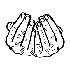 Hands of praying. Hand drawn vector illustration of praying hands.