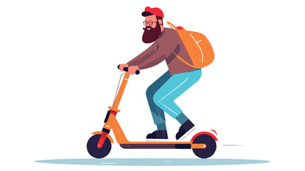 Hipster guy riding on electric kick scooter vector