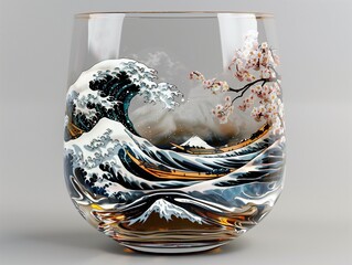 glass with a raging sea